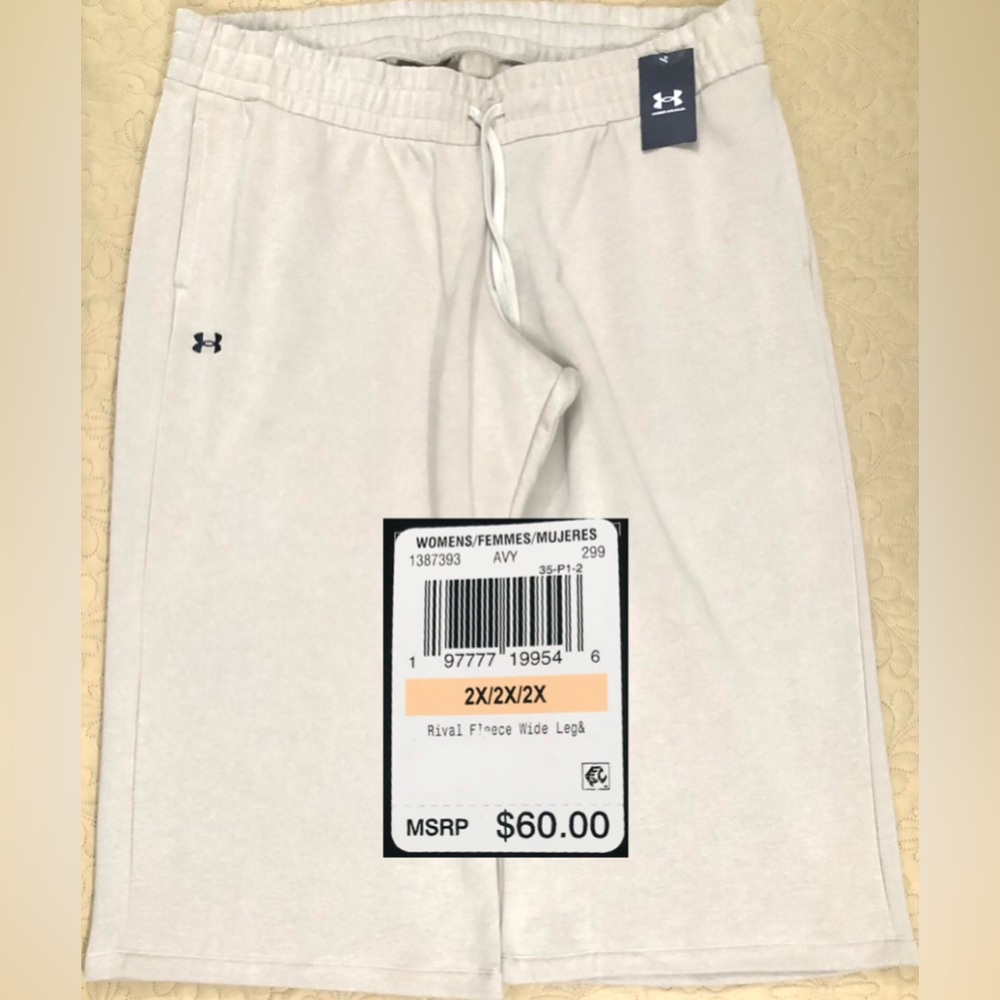 NEW..WOMEN 2X PLUS SIZE UNDER ARMOUR RIVAL FLEECE WIDE LEG PANTS (CITY KHAKI)